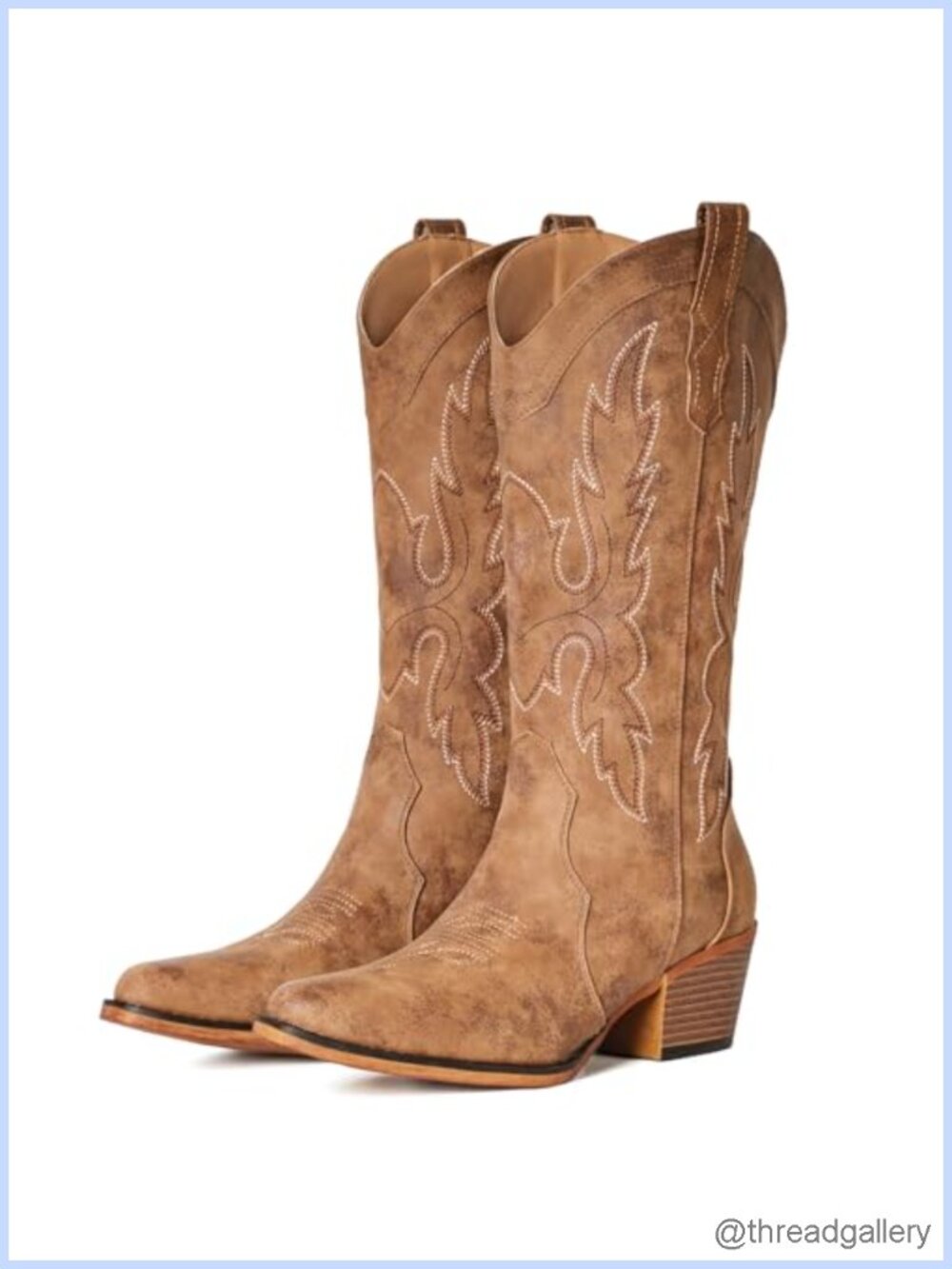 Faux Leather Snip Toe Mid Calf Western Cowboy Boots Pull On